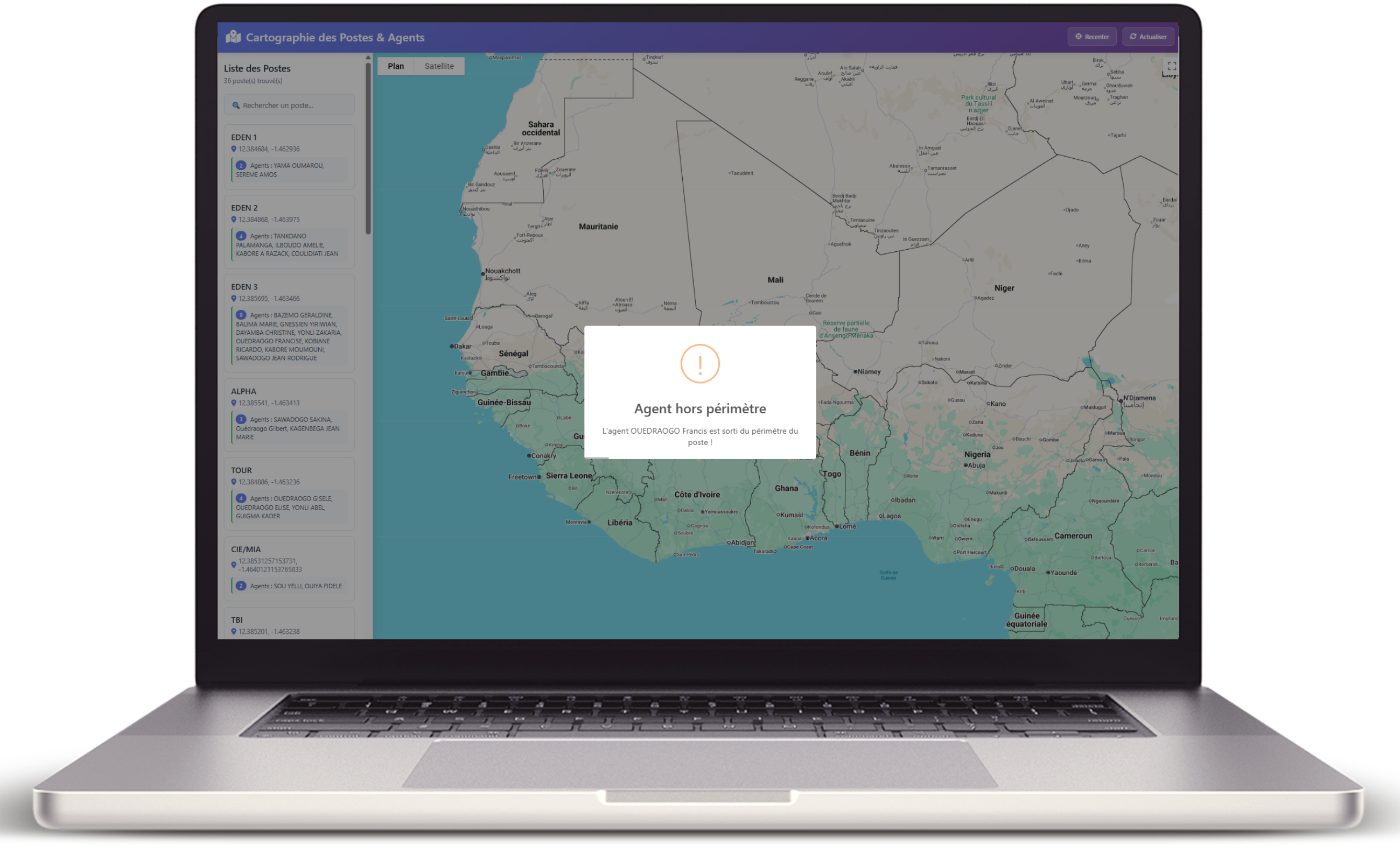Interface de localisation des agents SecureLink